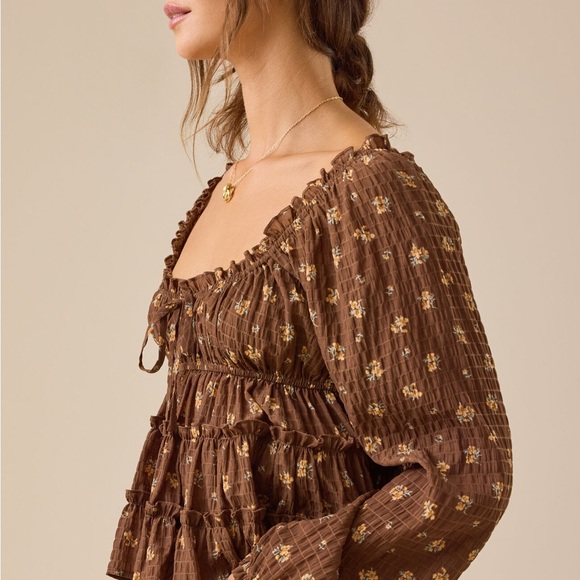 Altar'd State Tops - Altar'd State Brown Floral Blouse